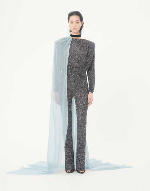 Valentino - Sequin Thread Knit Trousers - Black/silver - Woman - Trousers And Shorts
